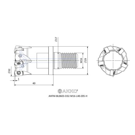 AHFM-BL0603-D032-M16-L40-Z05-H Maró Fej